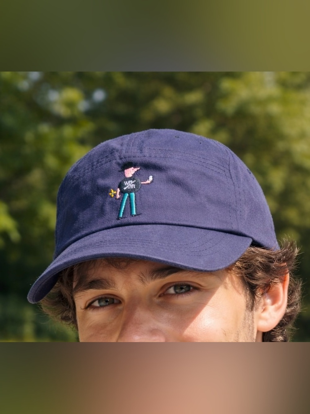 Navy Embroidered Cartoon Character Cap Size FREE